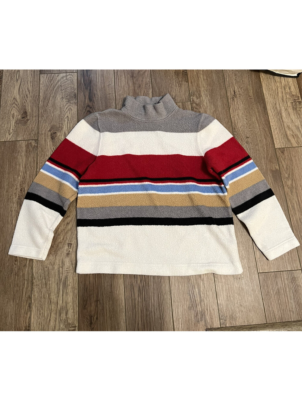 Vtg Catalina Striped Mock Neck Fleece Pullover Sweater M